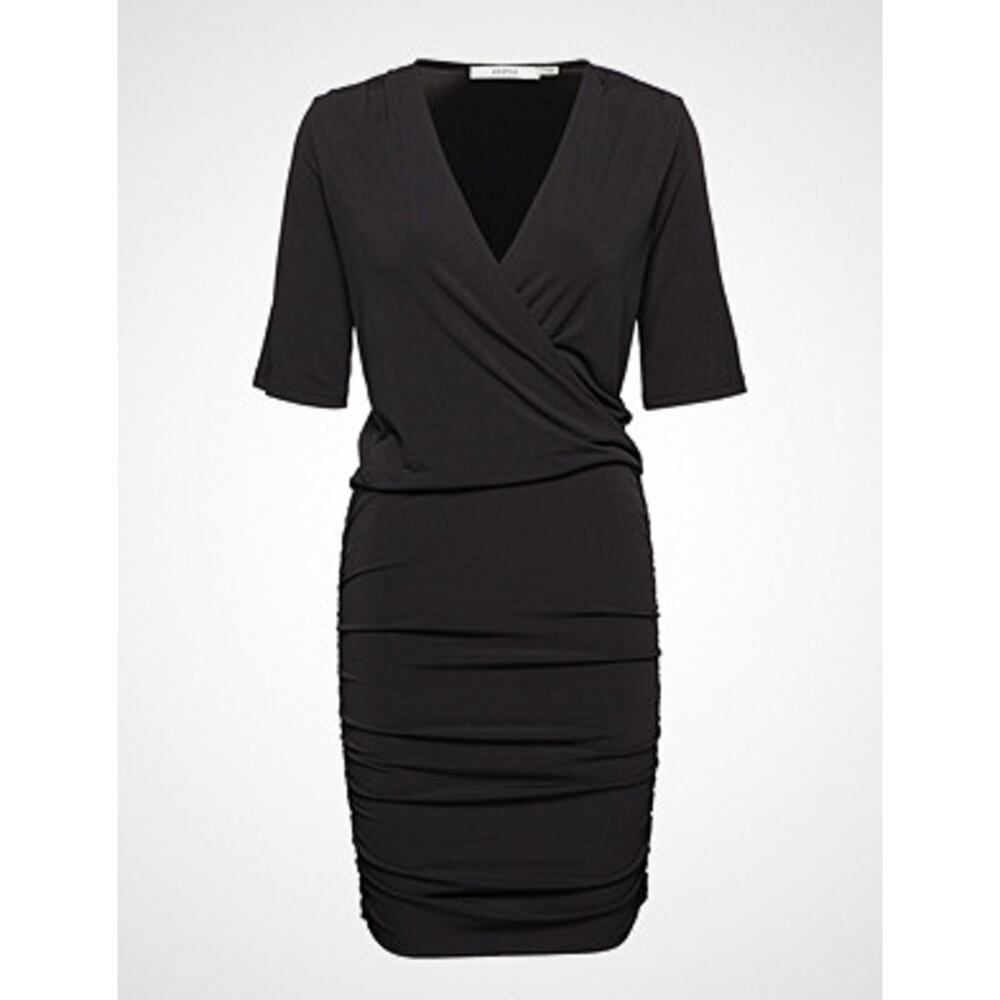 Gestuz Hallie Surplice V-Neck Ruched Knee Length Wrap Dress Black Women's XS NWT